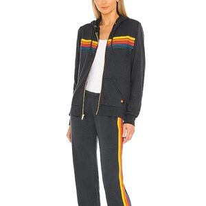 Aviator Nation blue Hoodie&Sweatpants with Rainbow Stripes